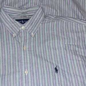 Polo Ralph Lauren Yarmouth Green Blue striped button- down Men's Size 17 36/37